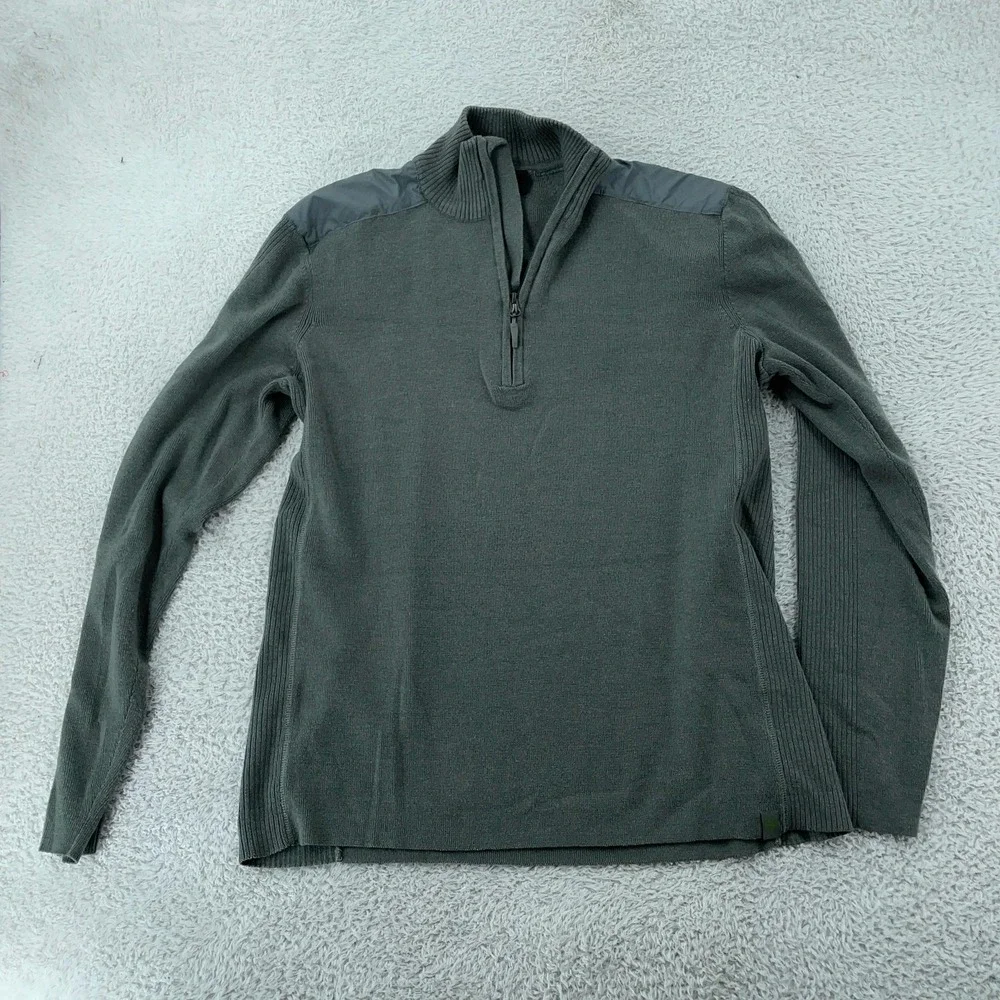 Marmot Quarter Zip Pullover Sweater Mens Medium Gray Wool‎ Blend Shoulder Patch